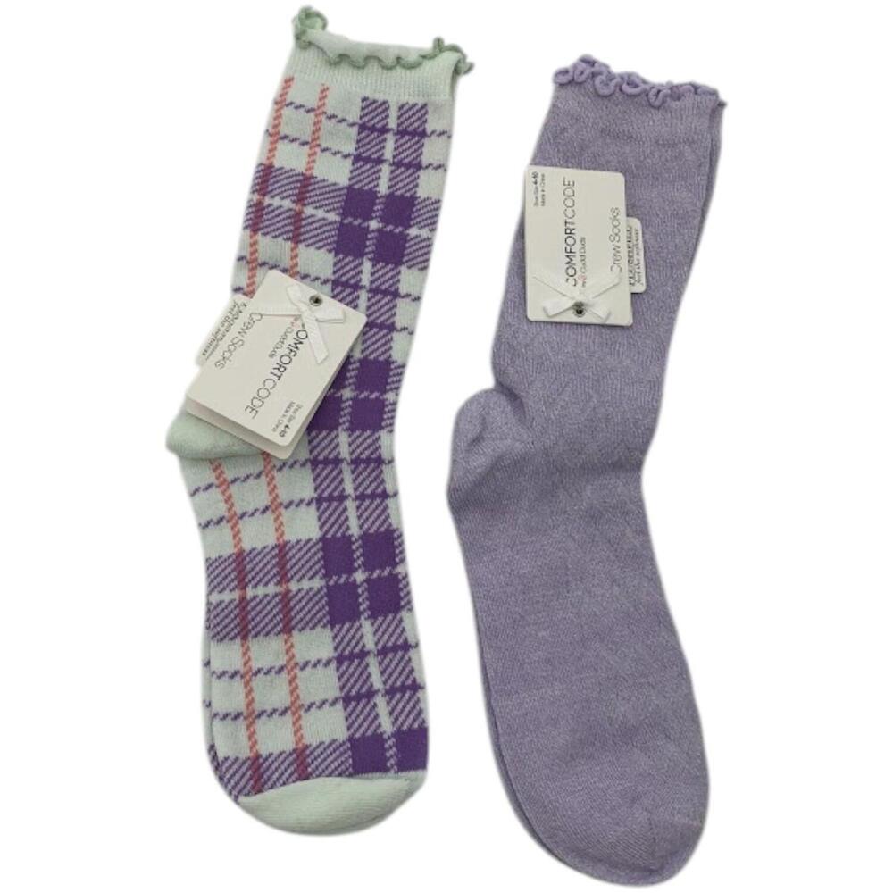 Comfort Code Women's 2-pack Mid-Weight Crew Socks Purple/Green